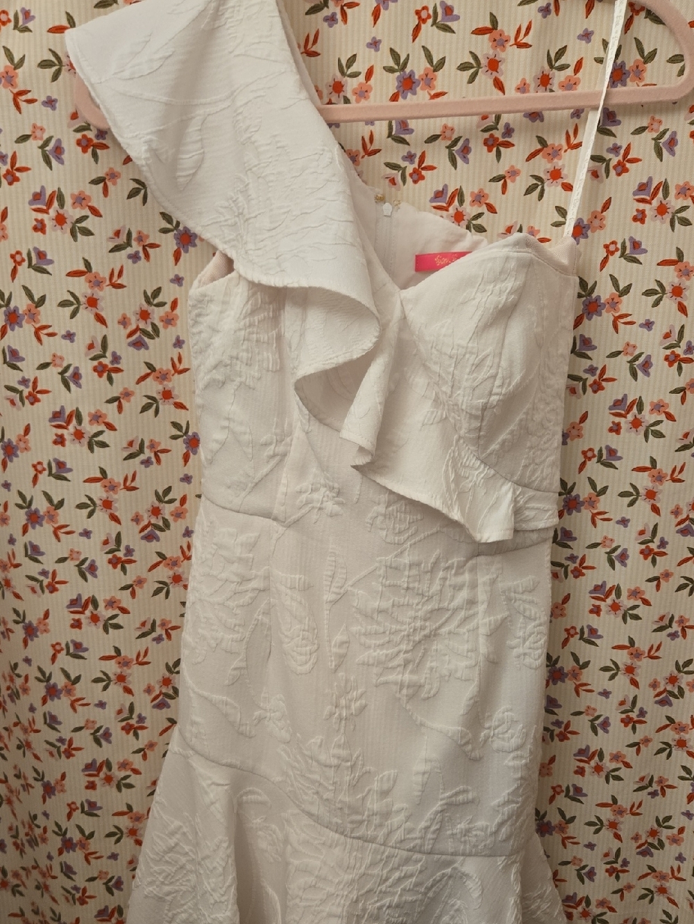 Lilly Pulitzer White One Shoulder Ruffle Dress Bridal Shower Summer Party